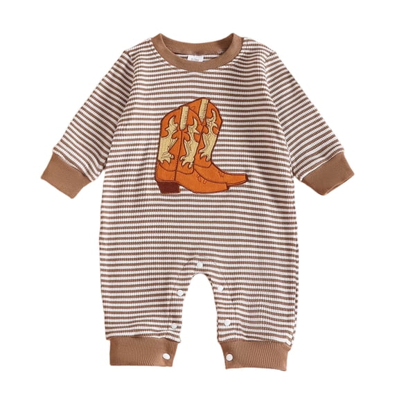 PEASKJP Long Sleeve Pajamas Baby Boy Newborn Baby Boy Girl Fall Winter Clothes Long Sleeve Bubble Romper Jumpsuit Overall Shorts Infant Clothing Brown,3-6 Months