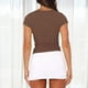 thumbnail image 5 of Blusa Mangas Cortas Camisa Top Mujer Básico Color Sólido Cuello Redondo Slim Fit Traje Diario Ygjytge Marrón T XS para Mujer, 5 of 5