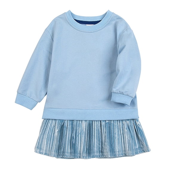 Rggeeun Toddler Girl's Solid Color Dress Sweater Cute Fashion Casual Dress Relaxed Fit O-Neck Sundress