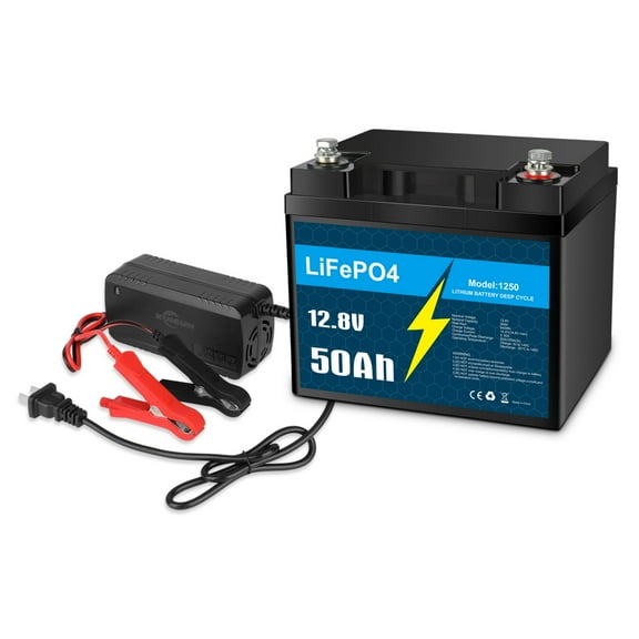 12V 50Ah LiFePO4 Lithium Battery with 5A Charger, Deep Cycle, for Trolling Motor