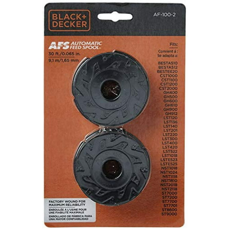 BLACK+DECKER 20V MAX String Trimmer with Trimmer Line Replacement Spool,  Autofeed 30 ft, 0.065-Inch, 2-Pack (LSTE523 & AF100-2)