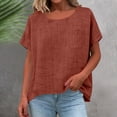 thumbnail image 4 of Dagugfen Cotton Linen Shirts for Women Short Sleeve Crew Neck Lightweight Breathable Casual Tee Shirts with Pocket, 4 of 6