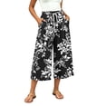 thumbnail image 4 of Atogsazn Womens Summer Floral Print Capris Casual Wide Leg Elastic Waist Cropped Pants Drawstring with Pocket Beach Black S Fashion, 4 of 7