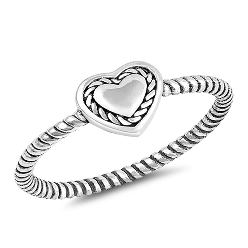 Oxidized Heart Halo Twisted Promise Ring 925 Sterling Silver Band Jewelry Female Male Unisex Size 5