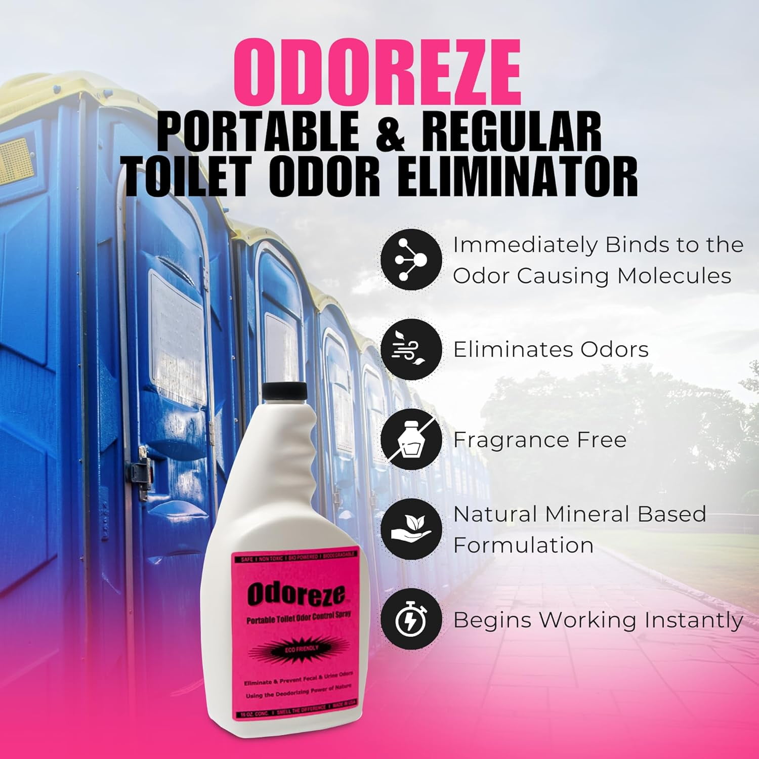 ODOREZE Natural Portable Toilet Deodorizer & Cleaner: 32 oz. Concentrate Makes 128 Gallons