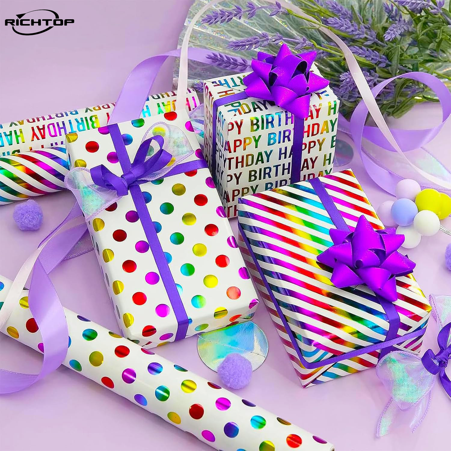 RICHTOP Birthday Wrapping Paper - 3 Rolls 17in x 120in photo 4