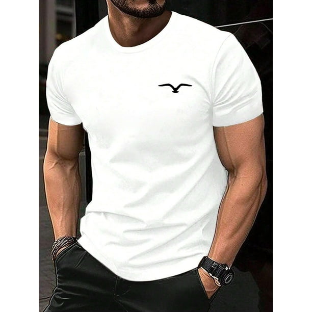 Camiseta informal de cuello redondo para hombre con estampado de gaviota, ligeramente elástica, manga corta para toda temporada, para adultos, ideal para deportes de ocio.