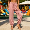 thumbnail image 4 of Maean Women Cotton Linen Pant Elastic High Waisted Wide Leg Palazzo Casual Lounge Trousers with Pockets, 4 of 7