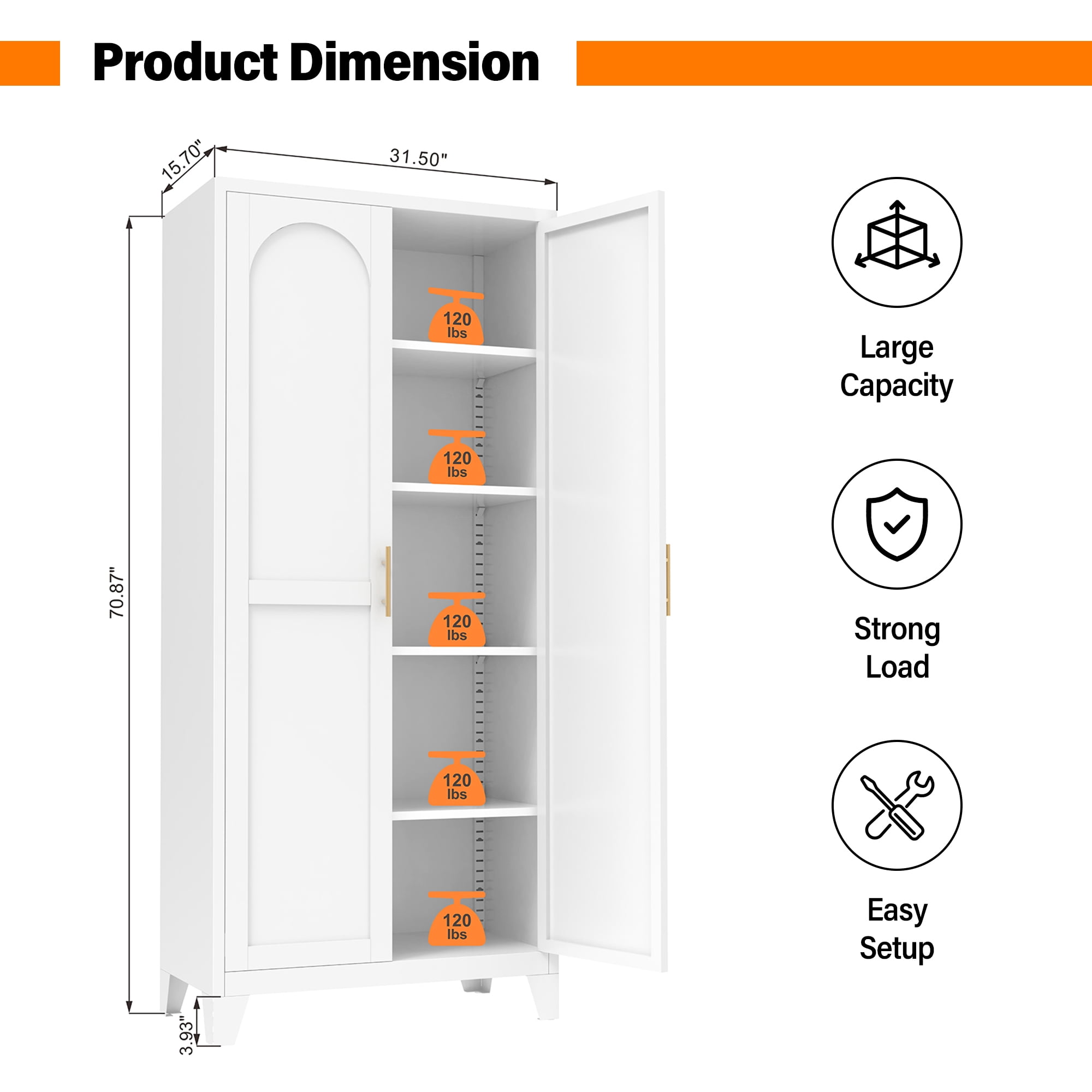Aukfa 71" Tall Metal Pantry Cabinet,Kitchen Storage Cabinet with Adjustable Shelves for Kitchen/Dining Room/Living Room, White