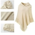 thumbnail image 3 of StylesILove Women Knitted Hooded Poncho Crochet Pattern Pullover Cardigan Soft Wrap (Beige), 3 of 4