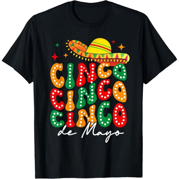 Retro Cinco de Mayo Sombrero Graphic T-Shirt Colorful Mexican Fiesta Party Tee for Adults Men Women Short Sleeve Cotton Top