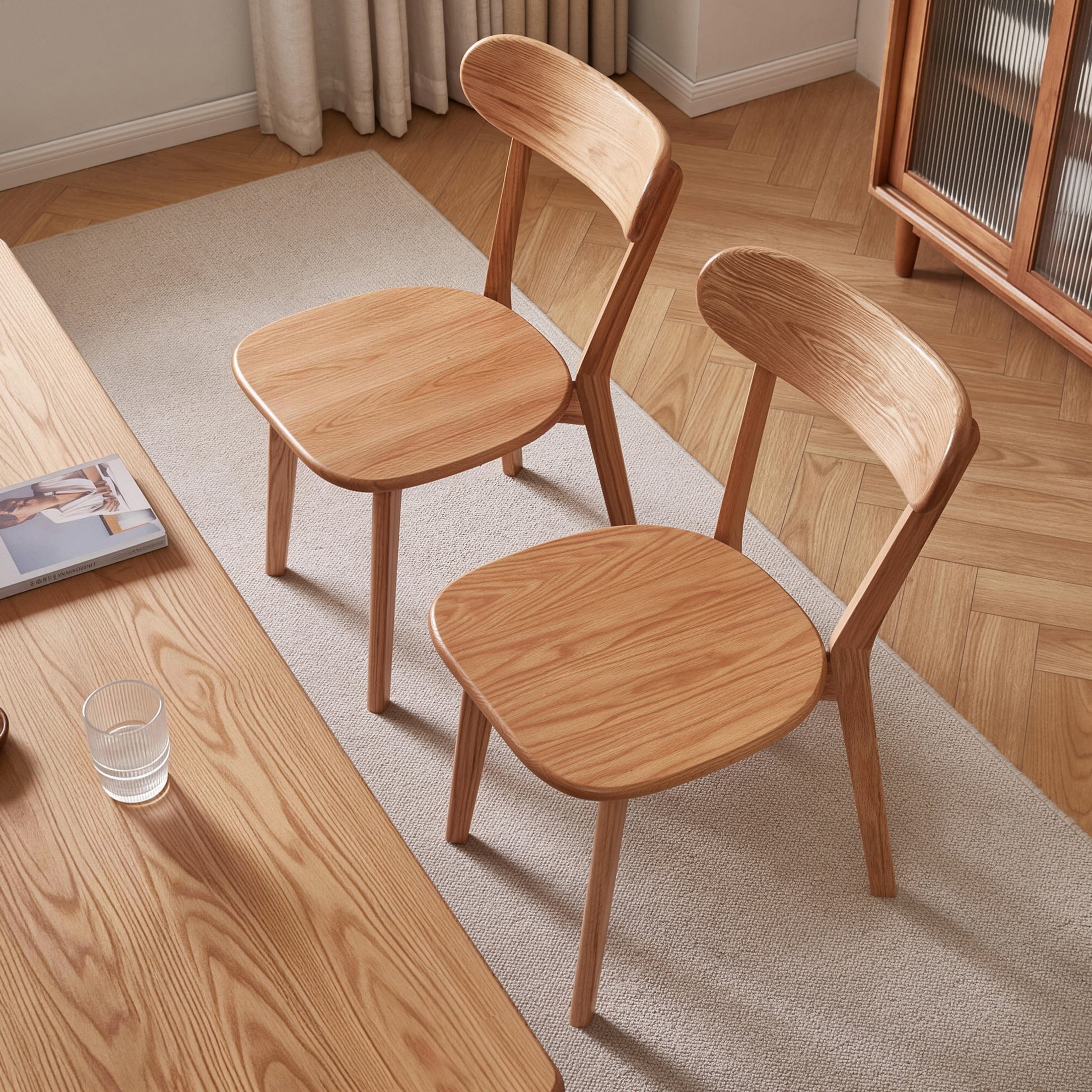 Noble House Set of 2 Solid Oak Dining Chairs, Wooden Side Chairs with Butterfly Backrest, Natural