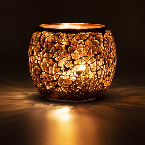 Portavelas aromáticas de cristal de mosaico para velas de té, color ámbar