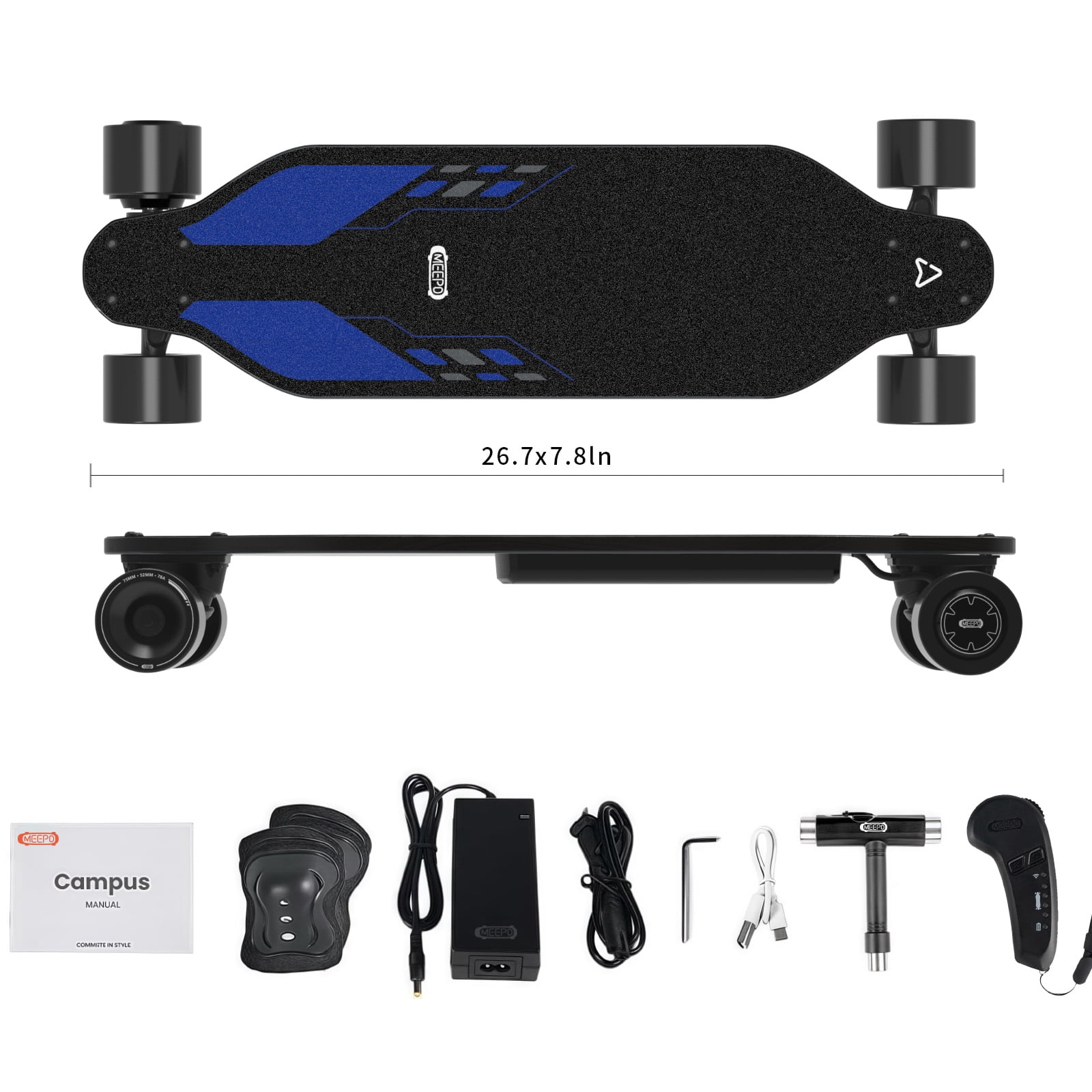 MEEPO Campus B1 Electric Skateboard with Remote, Top Speed Up to 15 Mph, 4 Speed Smooth Braking, Easy Carry Handle Design, Suitable for Adults & Teens