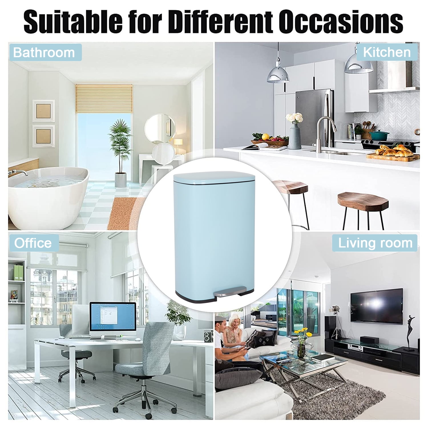 13 Gallon Stainless Steel Trash Can Kitchen Trash Can with Lid, Step Trash Can Garbage Can for Bathroom,Bathroom, Kitchen, Office,Blue
