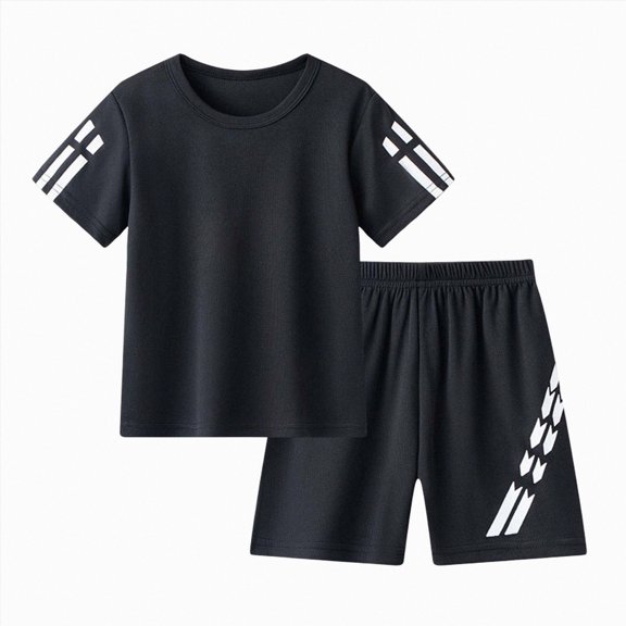 Splozh Boys Summer Outfits 3-13 Years Boys Sports Set Summer Mesh Short Sleeved Set Basketball Suit Two Piece Set,Black,3-4 Years