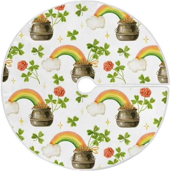 FMSHPON Gold Pot Rainbow Xmas Christmas Tree Skirt Stand Mat for Holiday Party Decoration Indoor Outdoor 48 inches