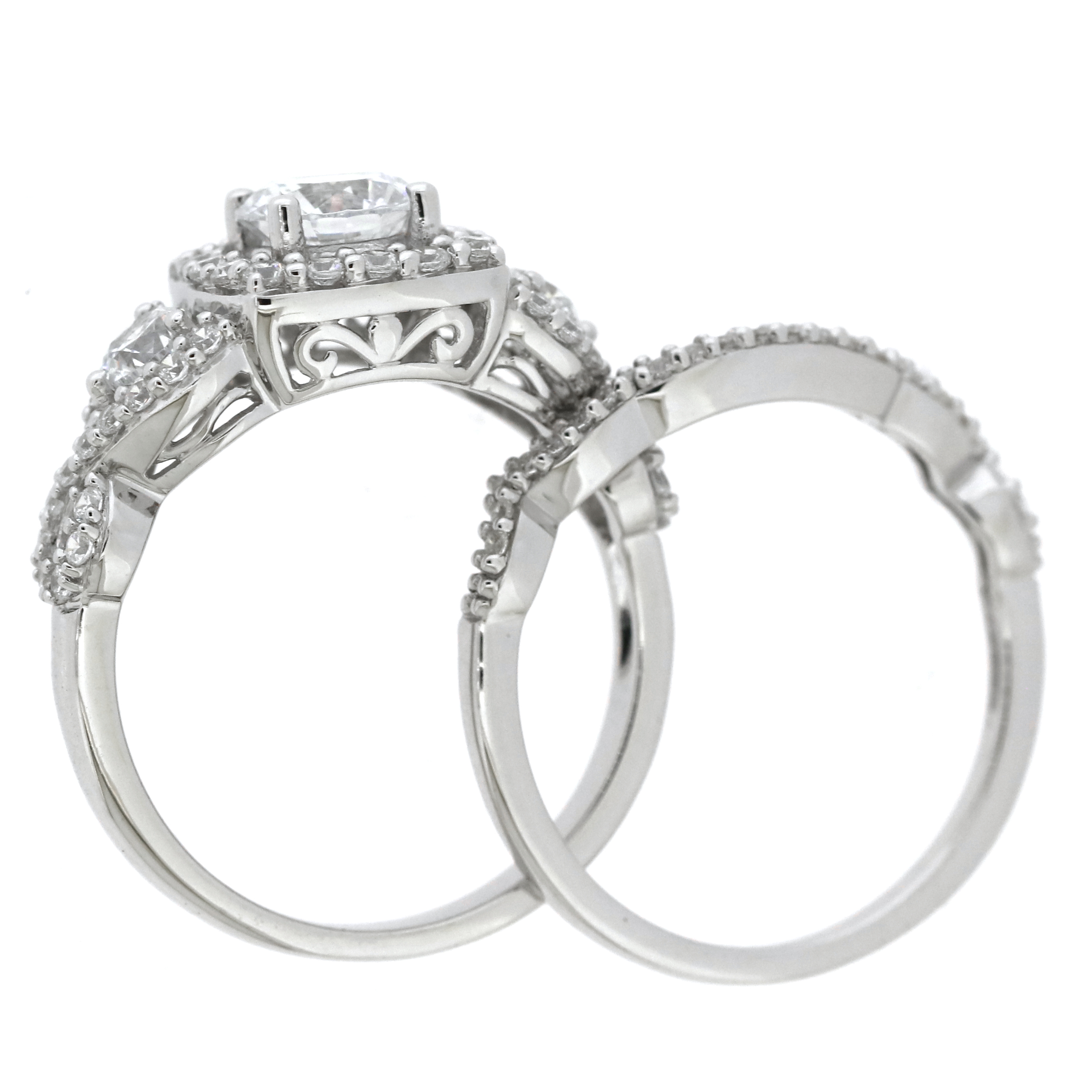 Brilliance Fine Jewelry Classic Simulated White Diamond Engagement Wedding Ring, 925 Sterling Silver