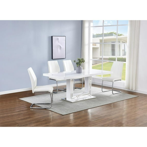 Gudmund 5-piece Modern Dining Set in White Faux Leather