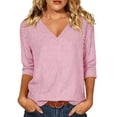 thumbnail image 2 of Kctiaxy 3/4 Length Sleeve Womens Tops Summer Casual Striped T Shirts Trendy V Neck Relaxed Fits Outdoor Tunic Shirts Beach Vacation, Red L, 2 of 7