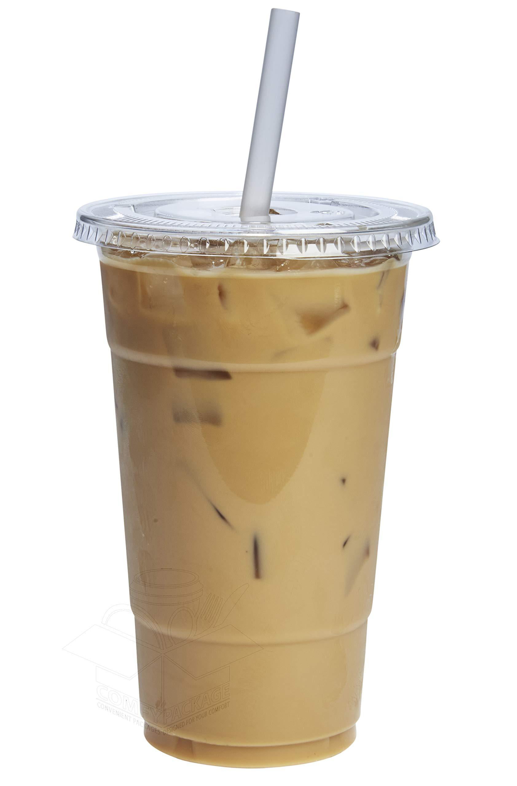 100 Sets 16 oz Plastic CLEAR Cup and Flat LID with Straw Slot 