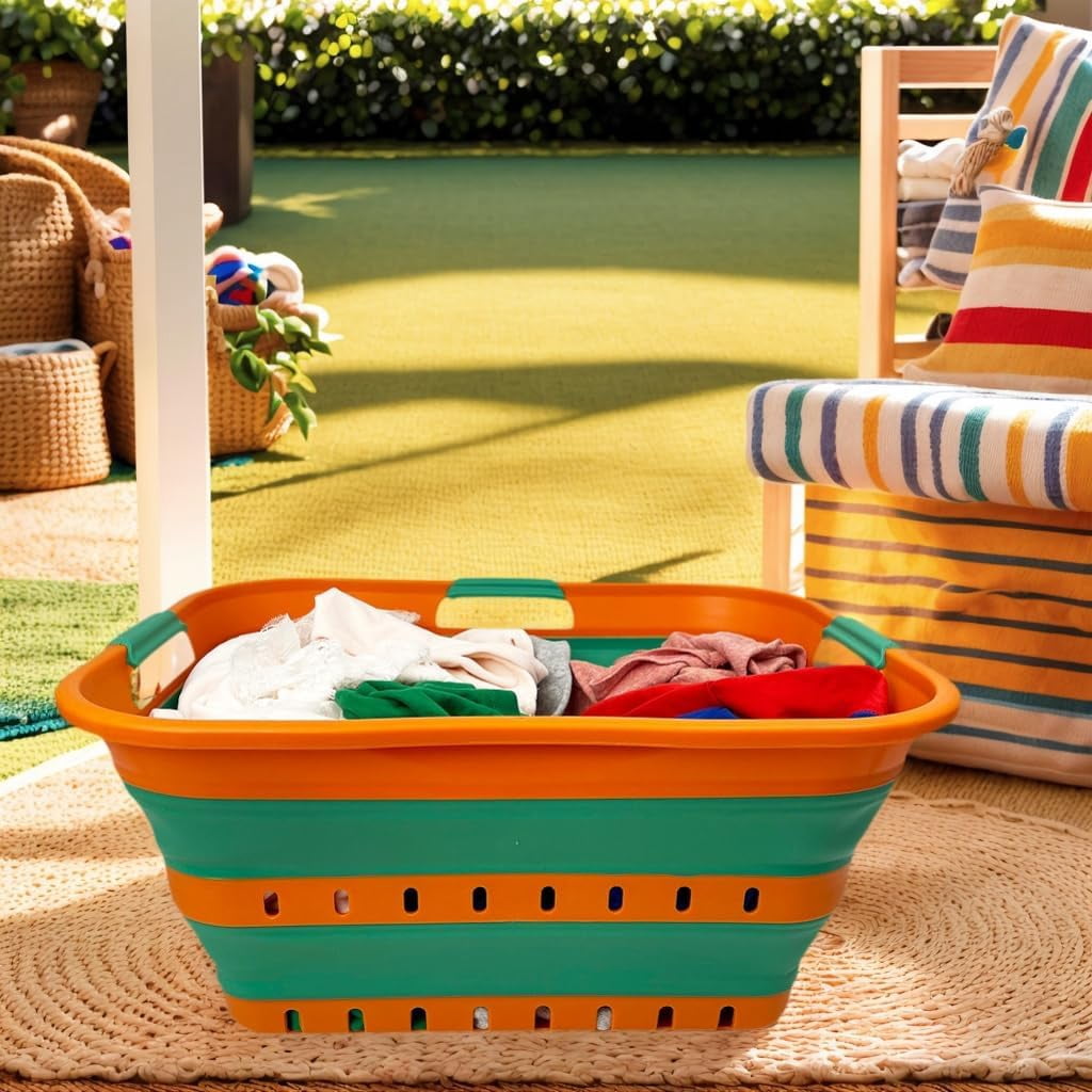 SAMMART 42L (11 gallon) Collapsible Plastic Laundry Basket - Foldable Pop Up Storage Container/Organizer - Space Saving Hamper/Basket