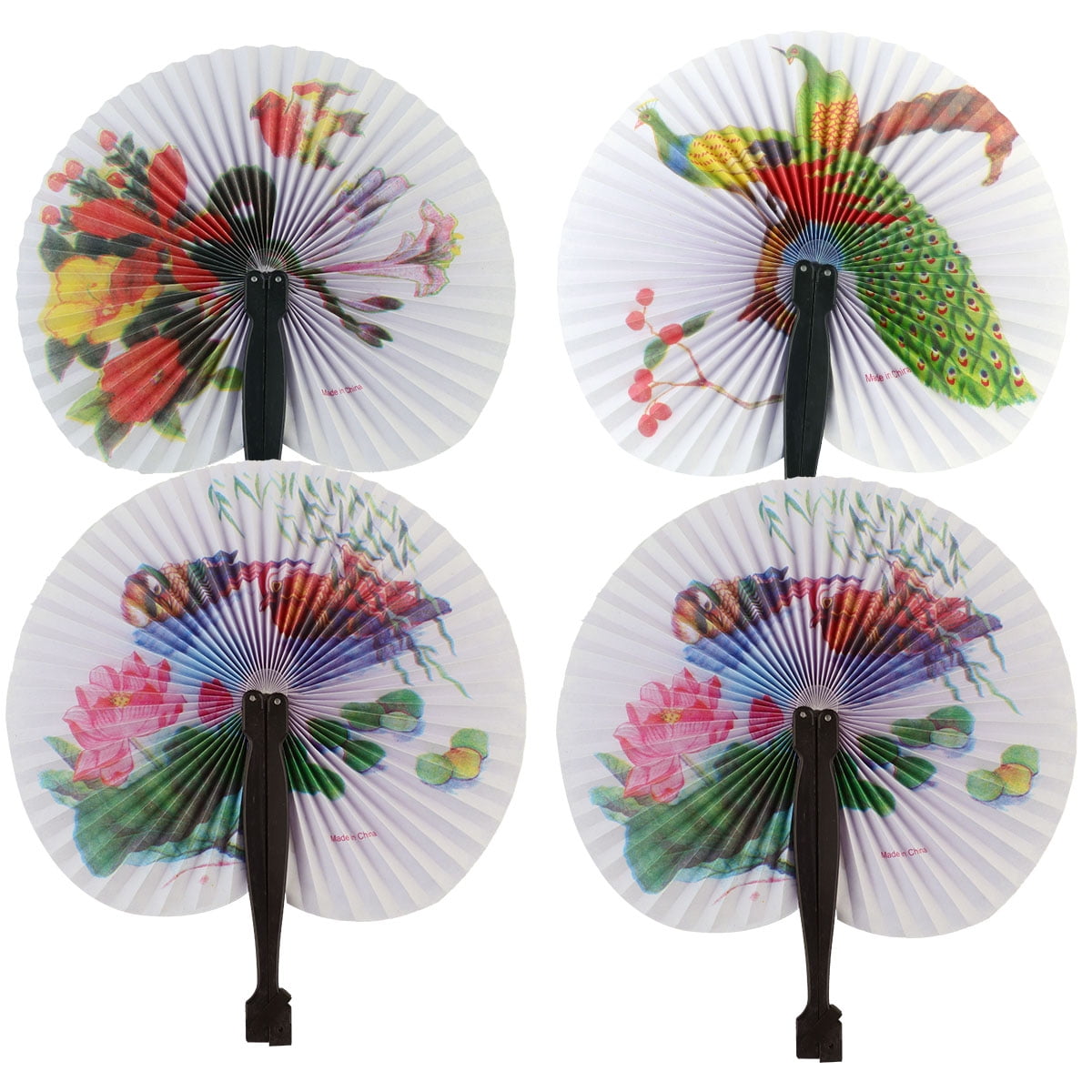 Chinese Oriental Handheld Floral Folding Paper Fans Assortment For