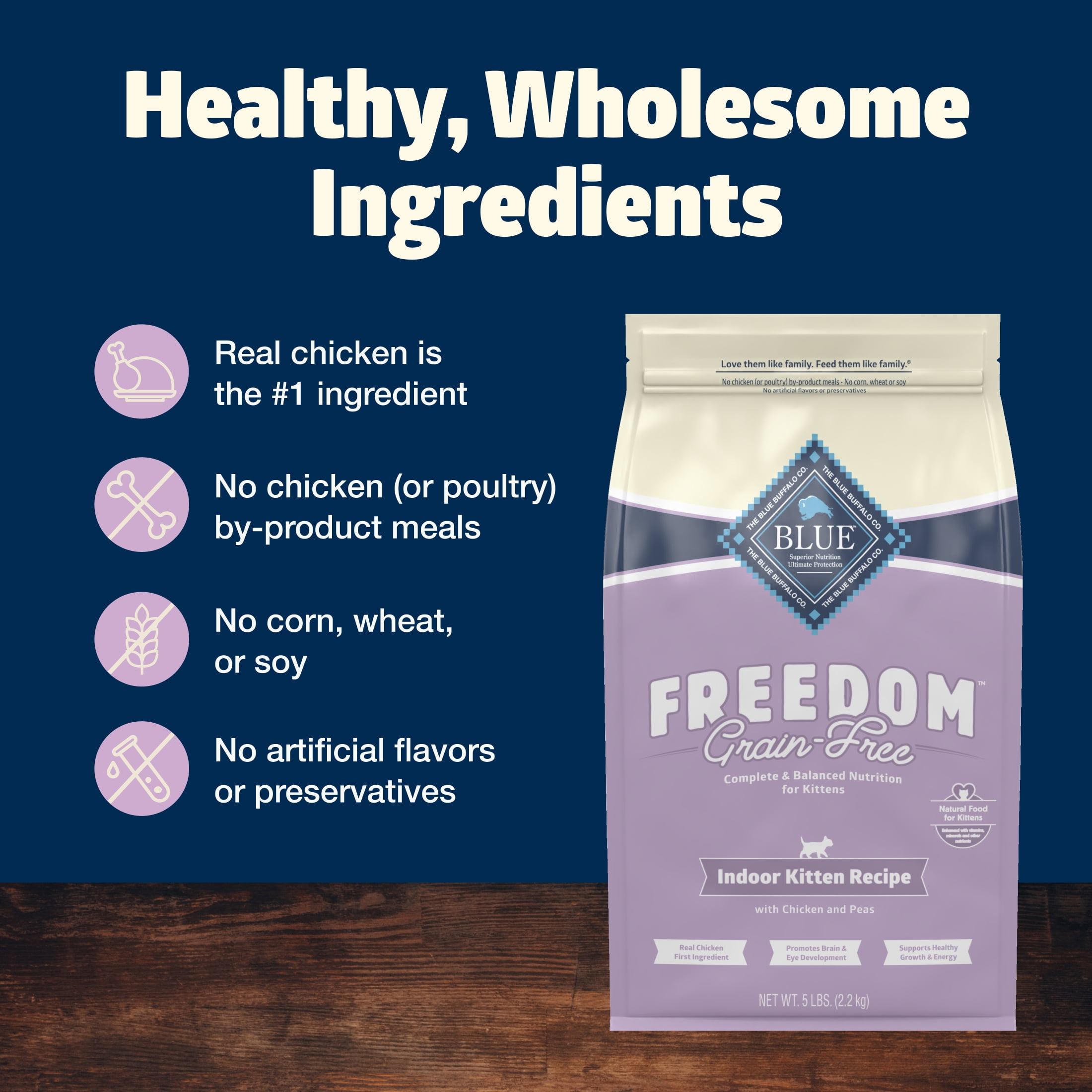 Blue Buffalo Freedom Grain-Free Dry Indoor Kitten Food with DHA, Chicken Recipe, 5-lb. Bag