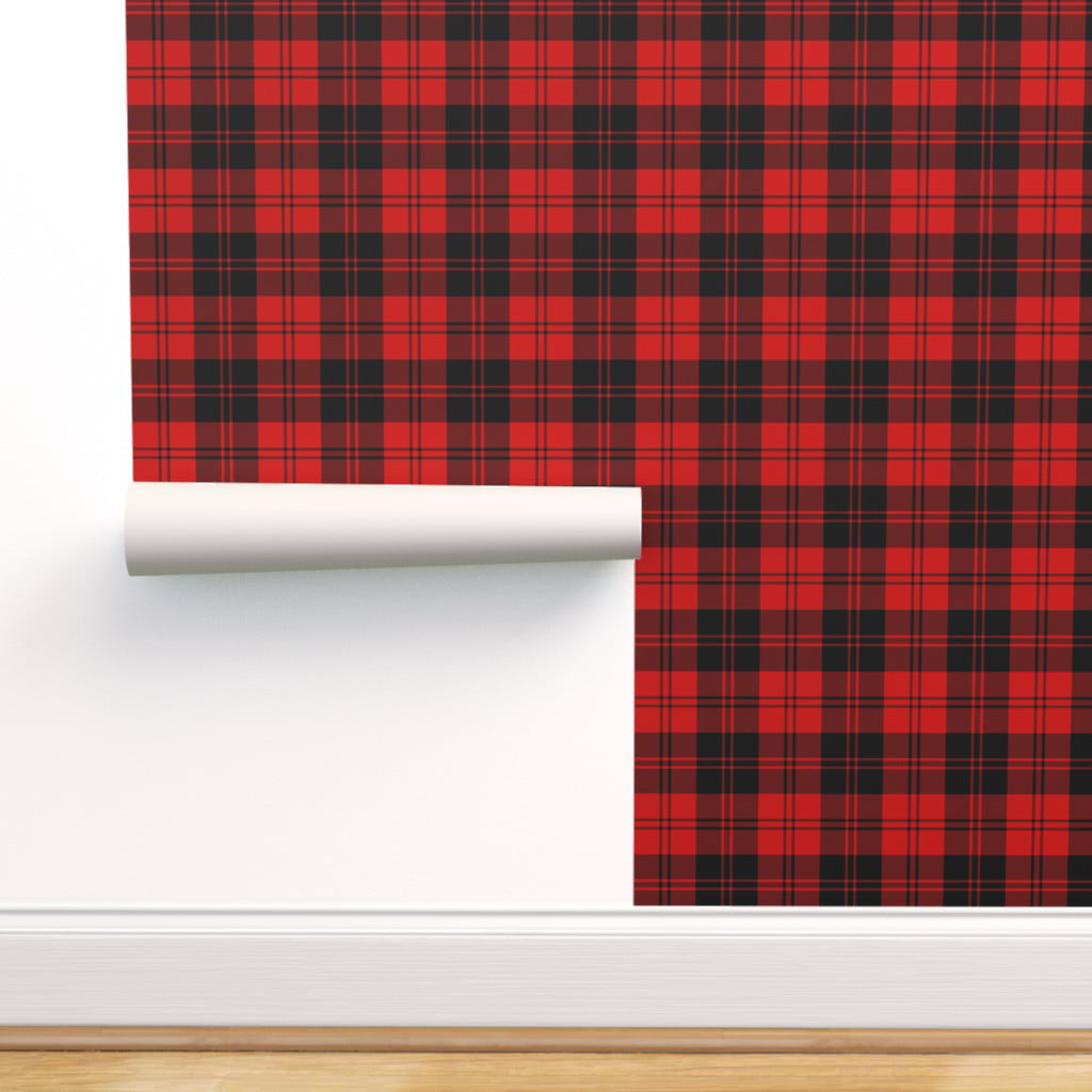 Removable Water-Activated Wallpaper Bold Geometric Abstract Tartan Red Black 