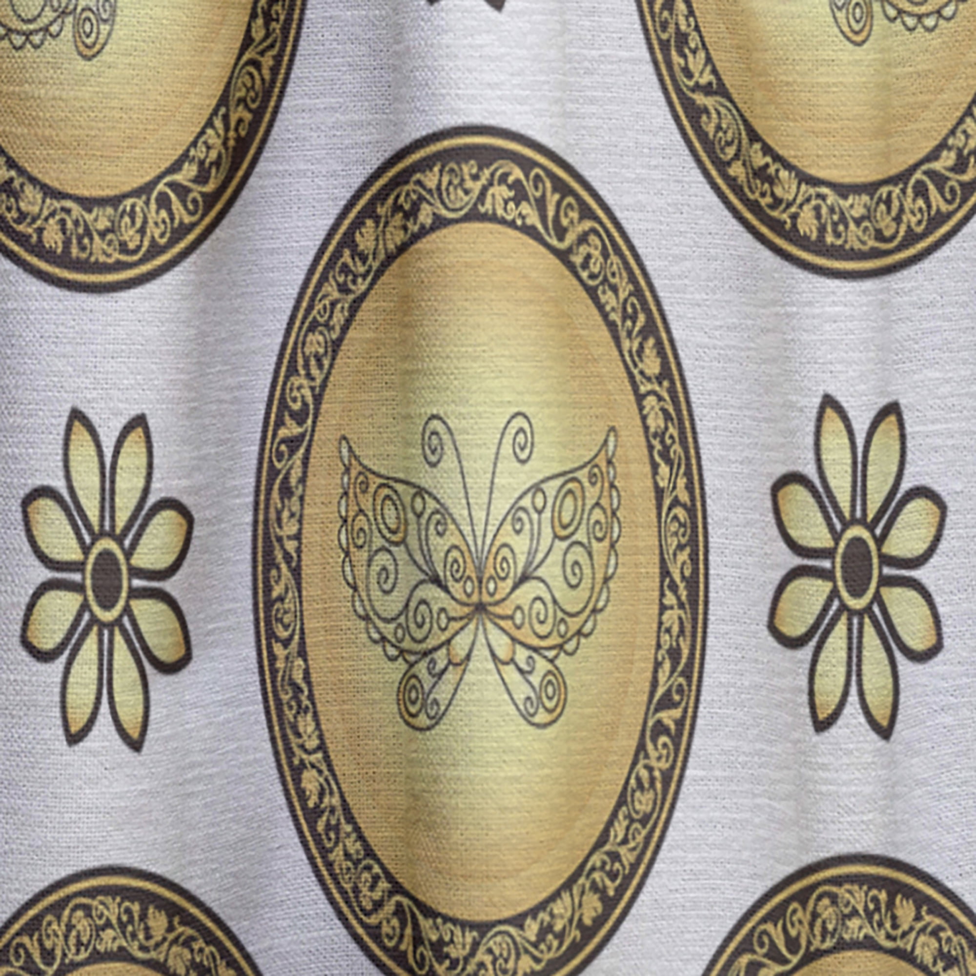 Designart 'Browne and Gold pattern with gradient vintage circles' Mid-Century Modern Curtain Panel