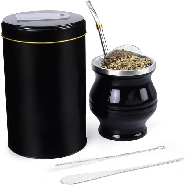Juego de taza de yerba mate 6 en 1, incluye calabaza mate, yerbero, bombilla, cepillo de limpieza, kits de moldeador de té