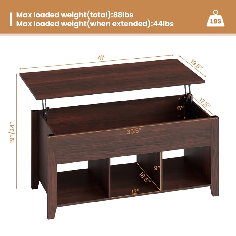 Finihen Wooden Coffee Table, Lift Top Coffee Table with Storage Lower Shelf, for Living Room, Reception Room, Office, Brown