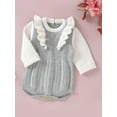 thumbnail image 2 of Bagilaanoe Newborn Baby Girl Knit Romper Contrast Color Long Sleeve Ruffle Romper 3M 6M 9M 12M 18M Fall Bodysuit, 2 of 9