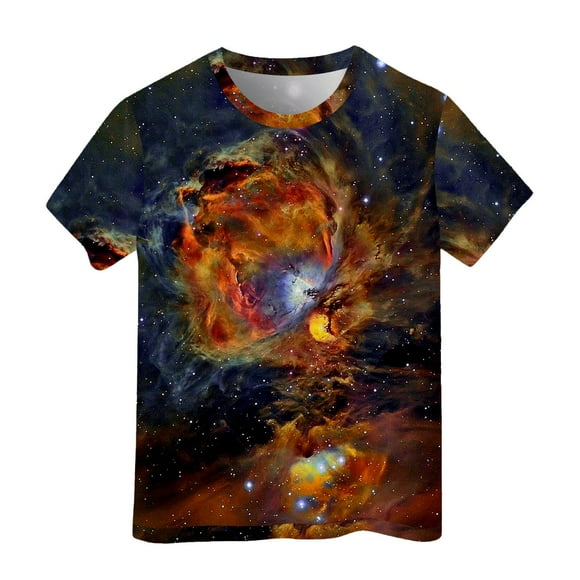 Girls Shelf Bra Girls Shirt Galaxy Shirt Girl's 3D Galaxy Print T Shirts Glitter Shirts Blouse Fashionable Starry Sky Summer Shirts Round Neck Short Sleeve Tops For Carnival