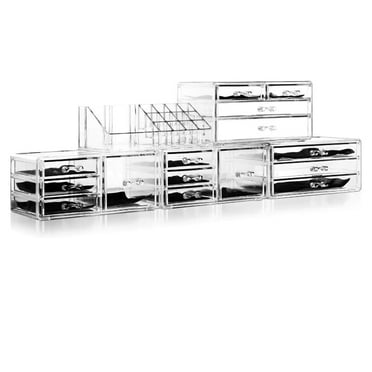 Home Acrylic Jewelry and Cosmetic Storage Makeup Organizer Set, Stackable Vanity Organizer for Dresser and Bathroom Countertop, Clear ,5 Pieces Large