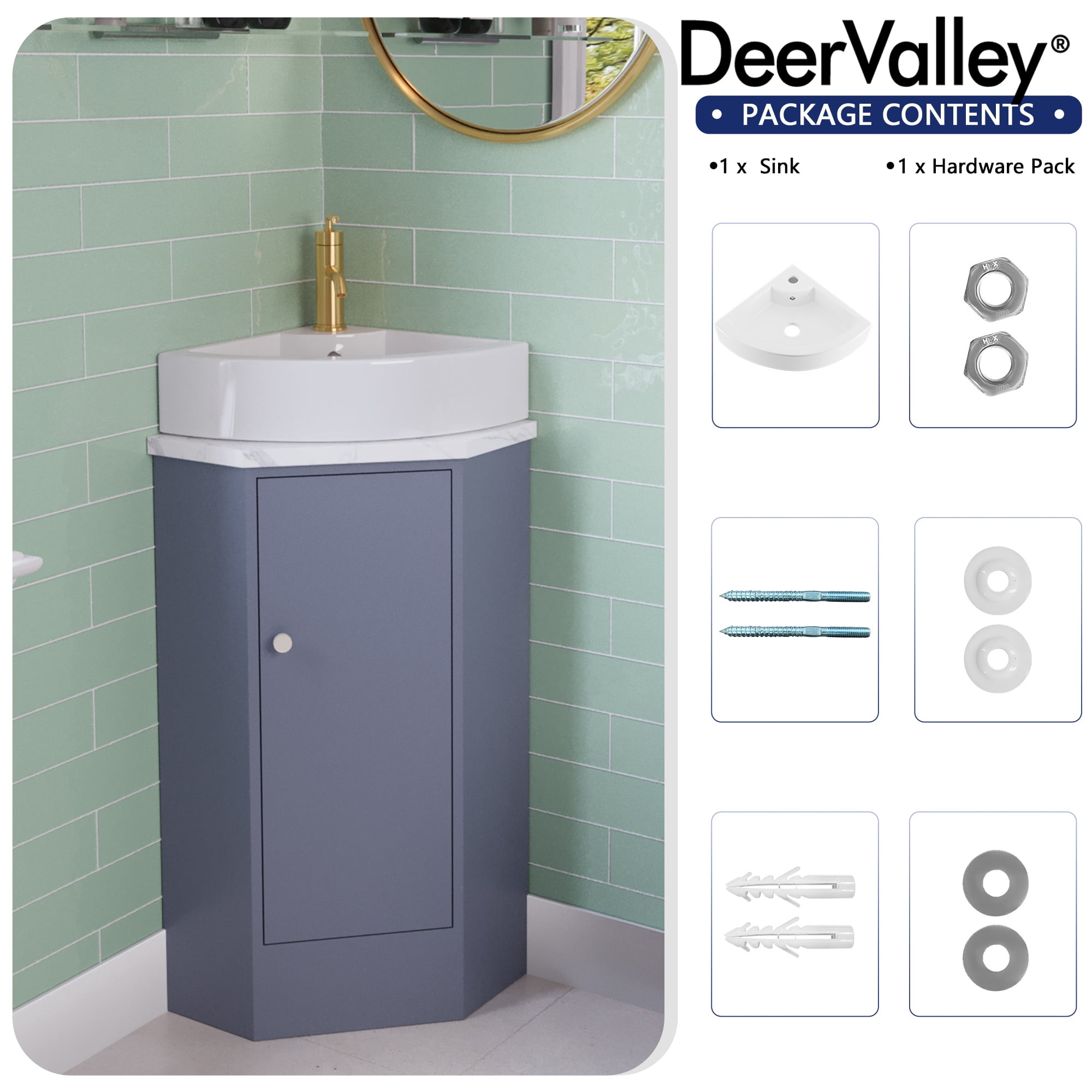 DV-1V0222 DeerValley 18" x 13''White Ceramic Specialty Wall Mount Bathroom Sink with Faucet Hole and Overflow