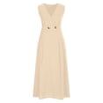 thumbnail image 3 of Robes d'Été Décontractées Élégantes en Lin Robe Maxi pour Femme Sans Manches à Col en V à Double Boutonnage Fluide Décontractée Taille Haute Évasée Robe Soleil avec Poches Beige TTG, 3 of 5
