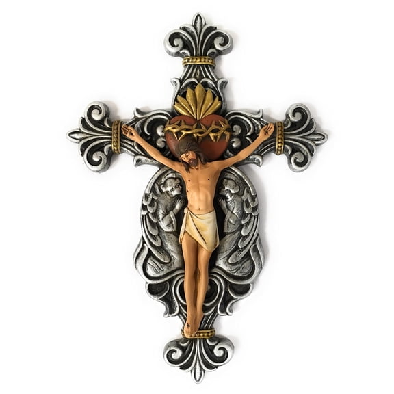 Christian Brands Calvary Sacred Heart Crucifix, 10-inches Height, Multicolor