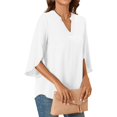 thumbnail image 4 of MIXUE Womens Tops Autumn Winter Solid Color V Neck Long Sleeve Loose Casual Basic T-shirts Sportswear,White,L, 4 of 4