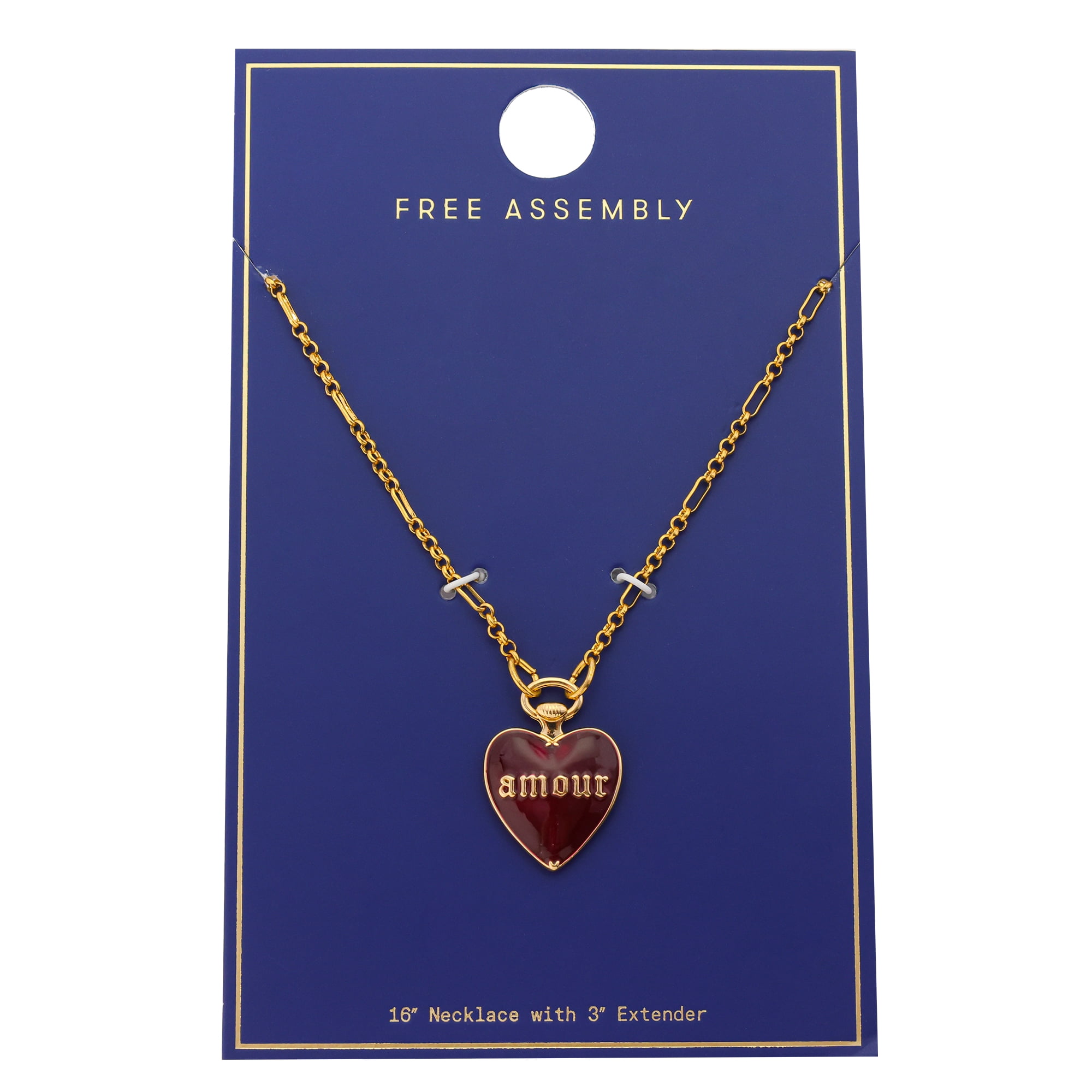 Free Assembly Women's Amour Heart Pendant Necklace, 16" + 3" Extender