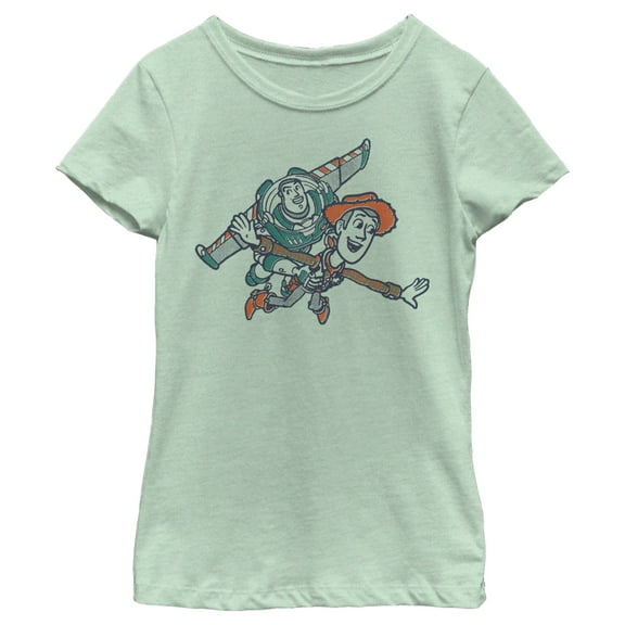 Girl's Toy Story Woody and Buzz Fly With Me Graphic Tee Mint Large