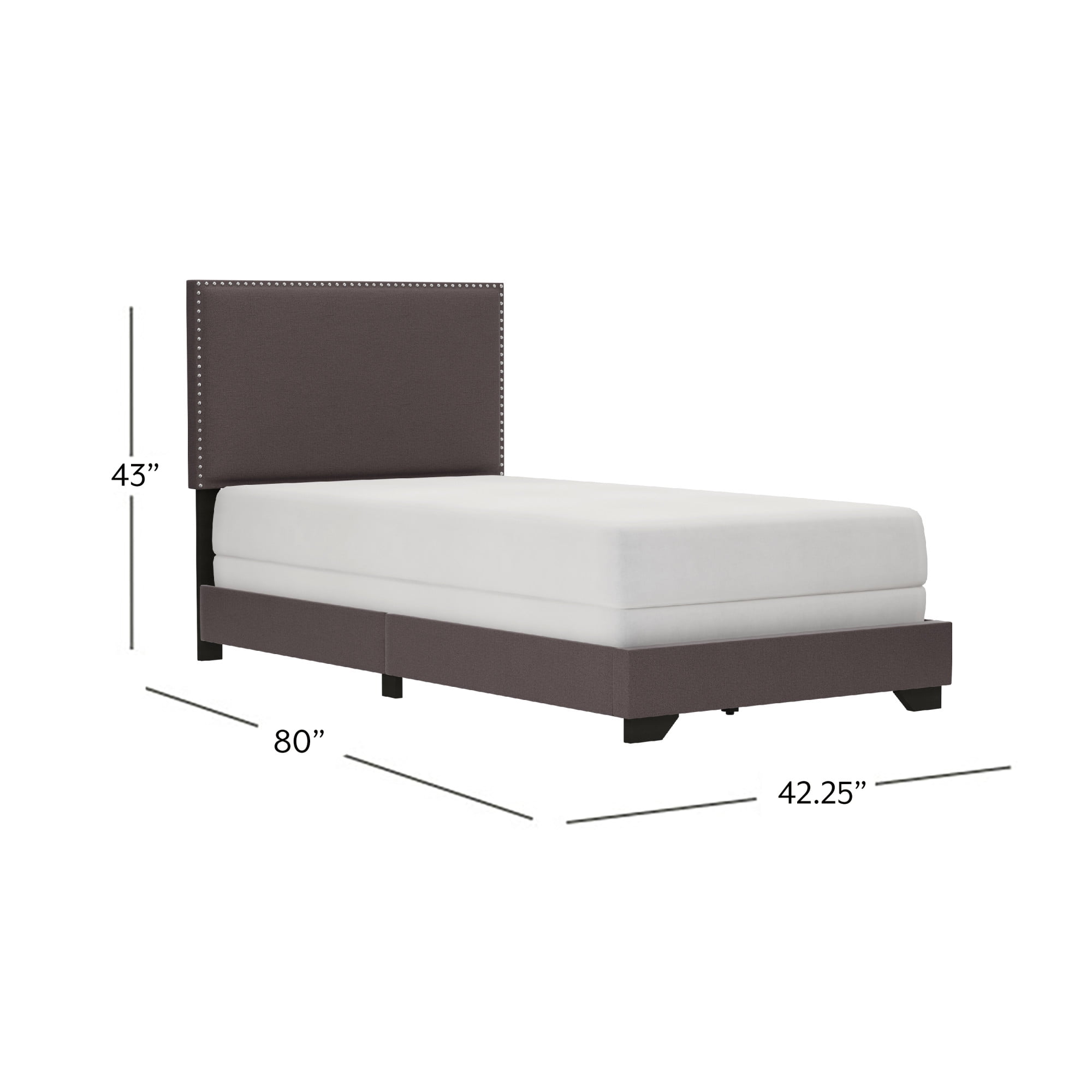 Willow Nailhead Trim Upholstered Twin Bed, Charcoal