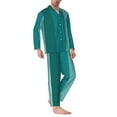 thumbnail image 2 of Naloa Teal Color Men’s Pajamas Set - Long Sleeve Button Down Sleep Shirt and Pajama Bottoms Sleepwear Set-Medium, 2 of 7