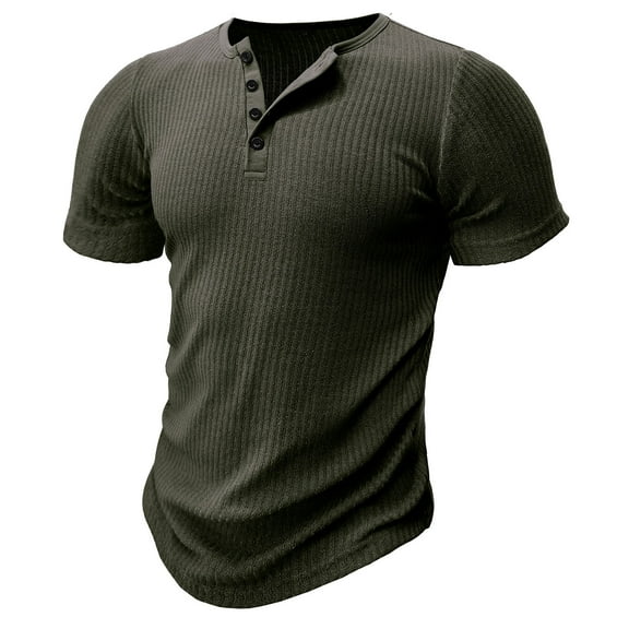 Mens Shirts Men's Fashion Casual Front Placket Short Sleeve Henley T-Shirts Ndbuld Men Casual High-elastic Fashion Button Round Neck Pullover T-Shirt Short Sleeve Tops Green XL