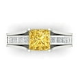 thumbnail image 2 of 2.28 ct Brilliant Princess Cut Yellow Zircon 14k White Gold Solitaire with Accents Engagement Bridal Wedding Ring Band Set size 10.75, 2 of 7