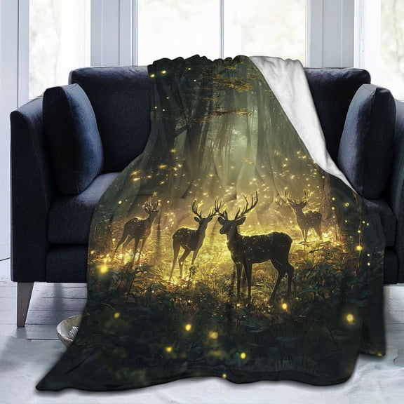Forest Deer Throw Blanket Ultra Soft Cozy Decorative Flannel Blankets for Home Bed Couch Chair Travel 50x40