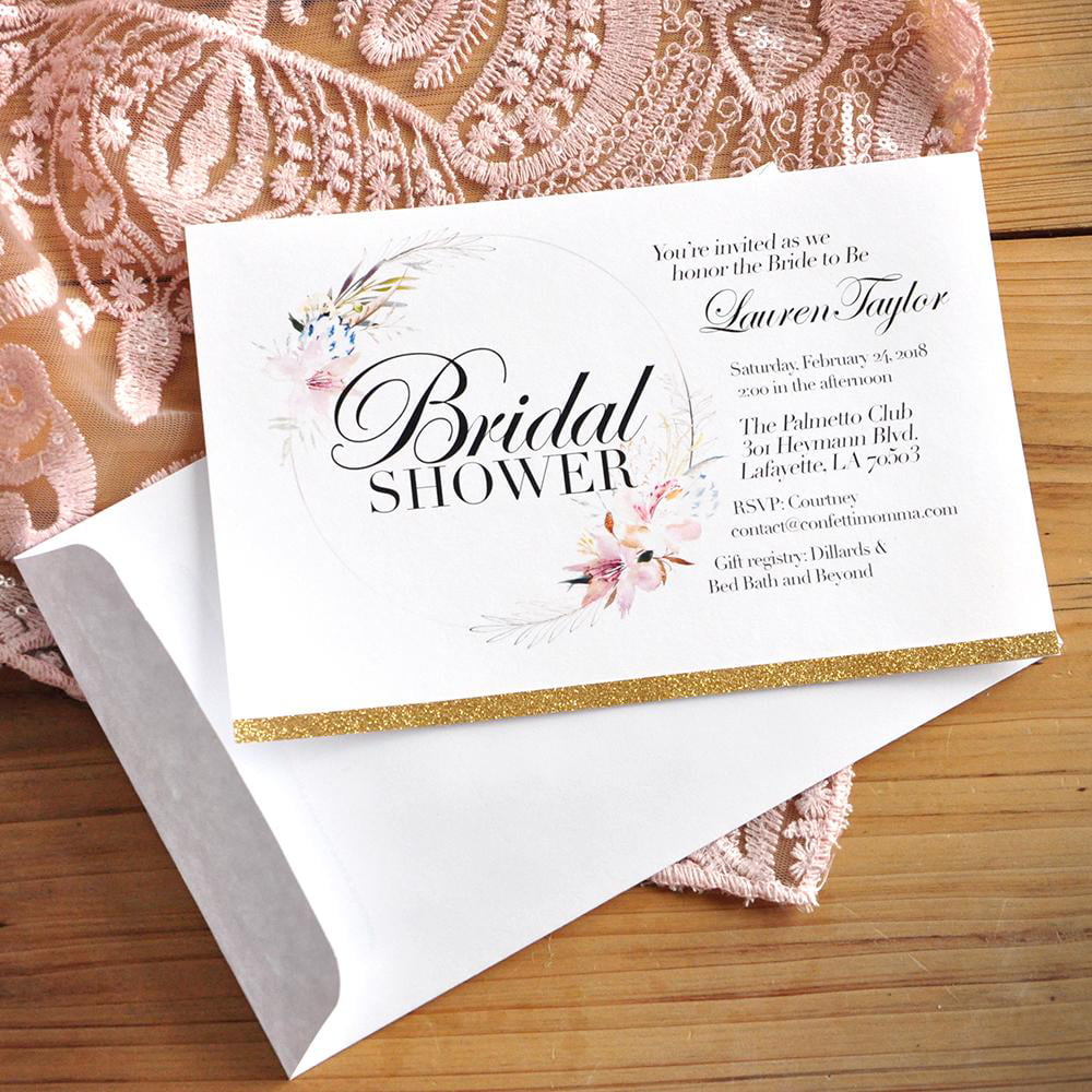 Bridal Shower Invitations with Envelopes. We Print, Cut, Glue and Ship to You in 1-3 Business 