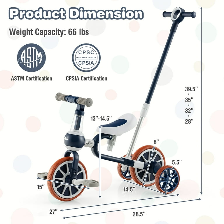 Costway 4 in 1 Kids Tricycles with Push Handle Training Wheels