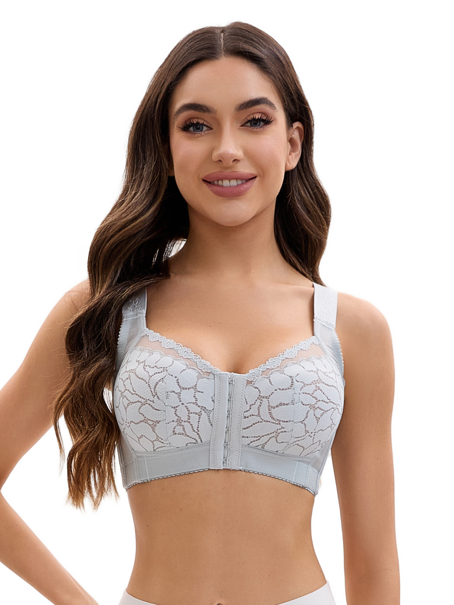 Unique Bargains Lace Front Closure Full Coverage Wirefree Bras E 48 Light Blue