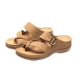 thumbnail image 5 of JeashCHAT Women's Wedge Slide Sandals Flip Flops Orthotic Slip On Sandals with Arch Support Adjustable Metal Buckle Slides (Khaki), 5 of 6